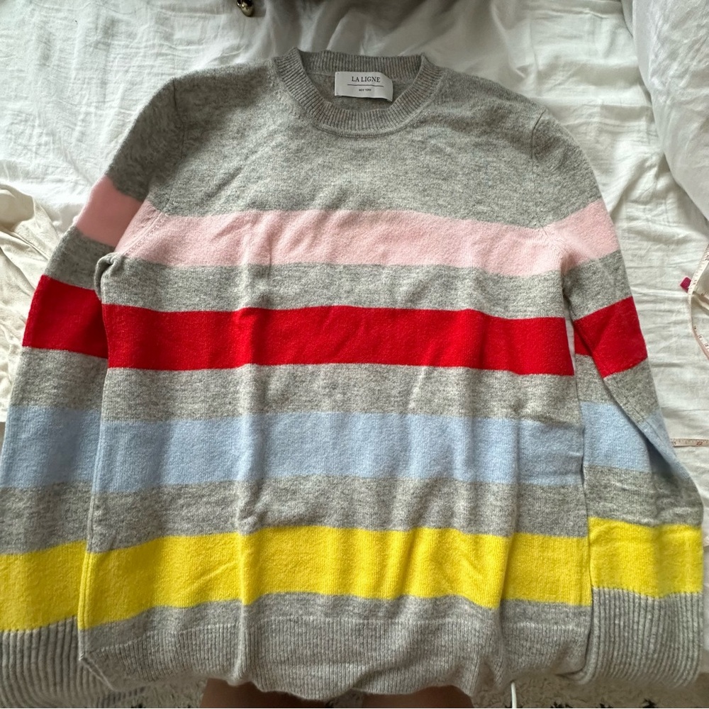 La Ligne lean lines cashmere sweater size small rainbow stripe